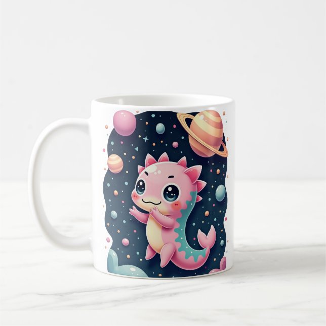 Cosmic Axolotl Galactic Space Adventure Kawaii Sti Kaffemugg (Vänster)