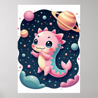 Cosmic Axolotl Galactic Space Adventure Kawaii Sti Poster