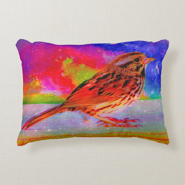 Cosmic Bird Dreamscape Art Skriv ut" Prydnadskudde (Framsidan)