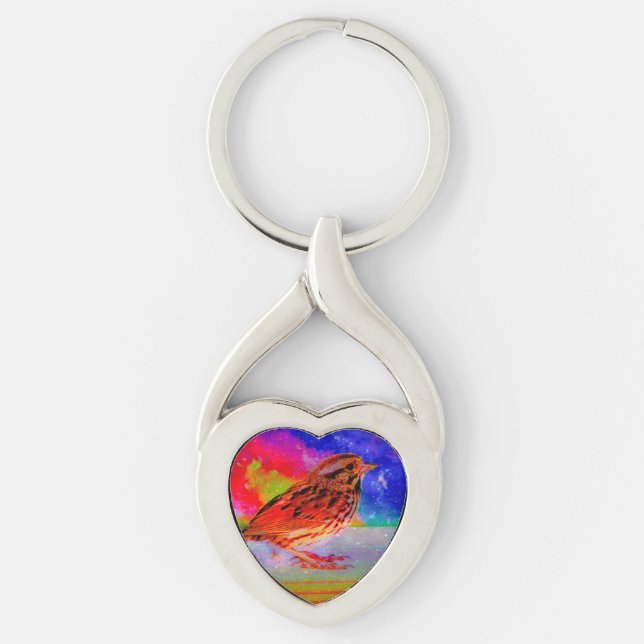 Cosmic Bird Dreamscape Art Skriv ut" Twisted Heart Silverfärgad Nyckelring (Framsidan)