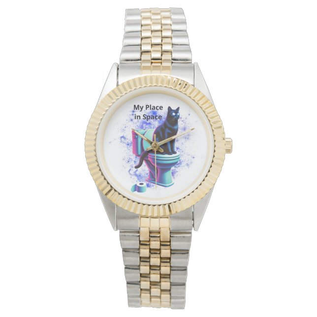 Cosmic Black Cat Toilet - Surreal Vaporwave Art Armbandsur (Framsida)