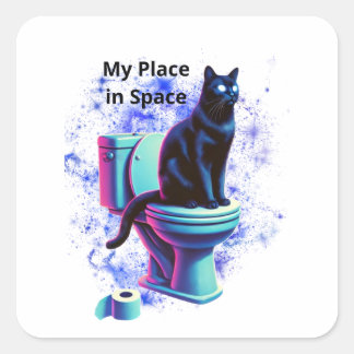 Cosmic Black Cat Toilet - Surreal Vaporwave Art Fyrkantigt Klistermärke