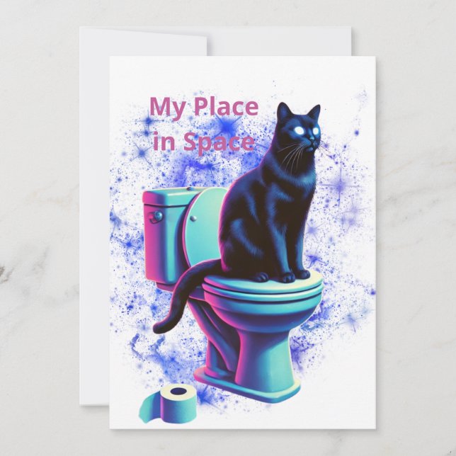 Cosmic Black Cat Toilet - Surreal Vaporwave Art Inbjudningar (Framsida)