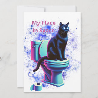 Cosmic Black Cat Toilet - Surreal Vaporwave Art Inbjudningar
