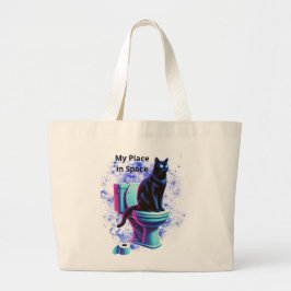 Cosmic Black Cat Toilet - Surreal Vaporwave Art Jumbo Tygkasse