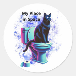 Cosmic Black Cat Toilet - Surreal Vaporwave Art Runt Klistermärke