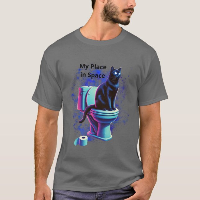 Cosmic Black Cat Toilet - Surreal Vaporwave Art T Shirt (Framsida)