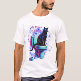 Cosmic Black Cat Toilet - Surreal Vaporwave Art T Shirt