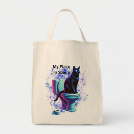 Cosmic Black Cat Toilet - Surreal Vaporwave Art Tygkasse