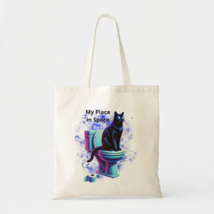 Cosmic Black Cat Toilet - Surreal Vaporwave Art Tygkasse