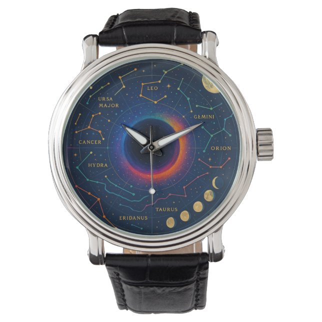 Cosmic Black Hål & Constellations Art - Celestial Armbandsur (Framsida)