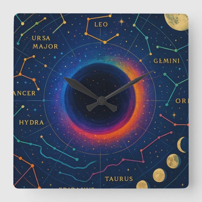 Cosmic Black Hål & Constellations Art - Celestial Fyrkantig Klocka (Framsida)