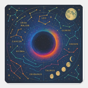 Cosmic Black Hål & Constellations Art - Celestial Fyrkantigt Klistermärke
