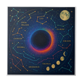 Cosmic Black Hål & Constellations Art - Celestial Kakelplatta