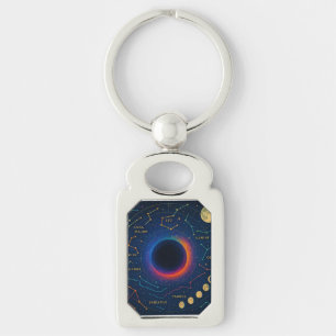 Cosmic Black Hål & Constellations Art - Celestial Rektangulärt Silverfärgad Nyckelring
