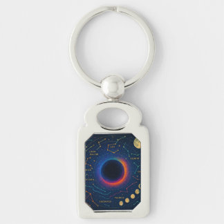 Cosmic Black Hål & Constellations Art - Celestial Rektangulärt Silverfärgad Nyckelring