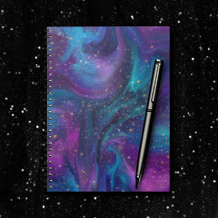 Cosmic Bläck Turkos Blue Lila Galaxy Nebula Anteckningsbok