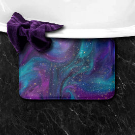Cosmic Bläck | Turkos Blue Lila Galaxy Nebula Badrumsmatta