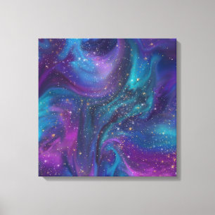 Cosmic Bläck Turkos Blue Lila Galaxy Nebula Canvastryck