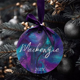 Cosmic Bläck | Turkos Blue Lila Galaxy Nebula Julgransprydnad Keramik