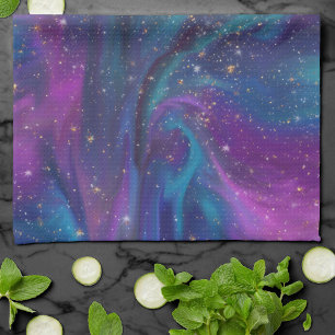 Cosmic Bläck Turkos Blue Lila Galaxy Nebula Kökshandduk