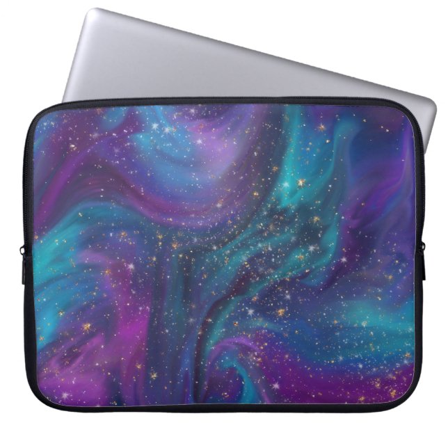 Cosmic Bläck | Turkos Blue Lila Galaxy Nebula Laptop Fodral (Framsidan)