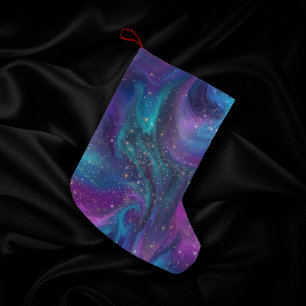 Cosmic Bläck Turkos Blue Lila Galaxy Nebula Liten Julstrumpa