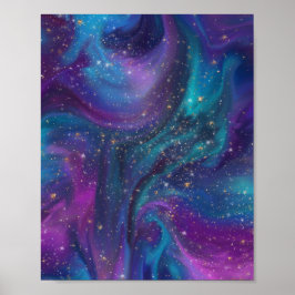 Cosmic Bläck | Turkos Blue Lila Galaxy Nebula Poster