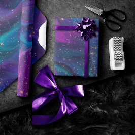 Cosmic Bläck | Turkos Blue Lila Galaxy Nebula Presentpapper