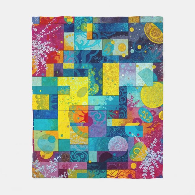 Cosmic Bloom Garden: Abstrakt Mosaic of Dreams Fleecefilt (Framsidan)
