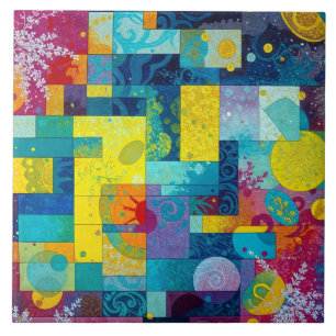 Cosmic Bloom Garden: Abstrakt Mosaic of Dreams Kakelplatta