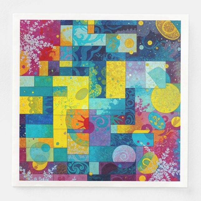 Cosmic Bloom Garden: Abstrakt Mosaic of Dreams Pappersservett (Framsida)