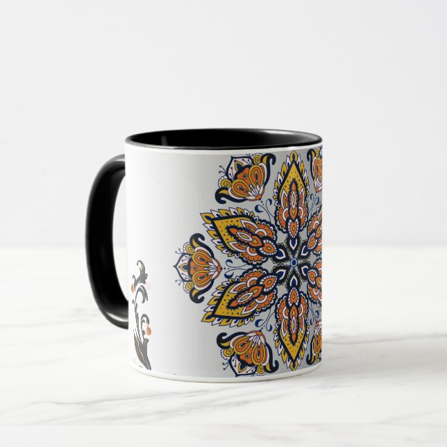 Cosmic Blossom – Mystical Mandala Design Mugg (Framsida vänster)