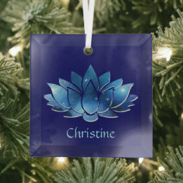 Cosmic Blue Galaxy Lotus Flower med Namn Julgransdekoration
