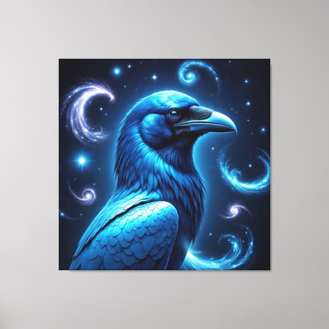 Cosmic Blue Raven Canvastryck (Framsida)