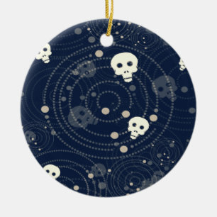 Cosmic Blue Skull Silhouette Mönster Julgransprydnad Keramik