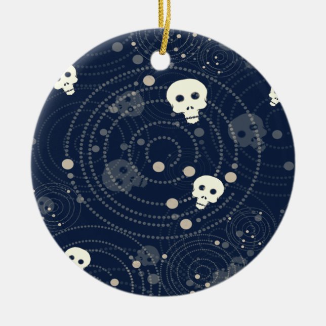 Cosmic Blue Skull Silhouette Mönster Julgransprydnad Keramik (Framsidan)
