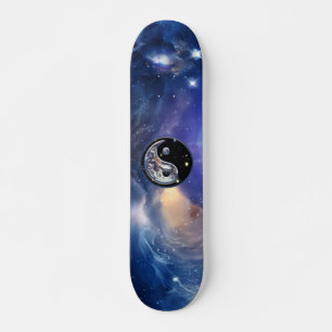 Cosmic Blue Yin Yang Skateboard Bräda 20 Cm