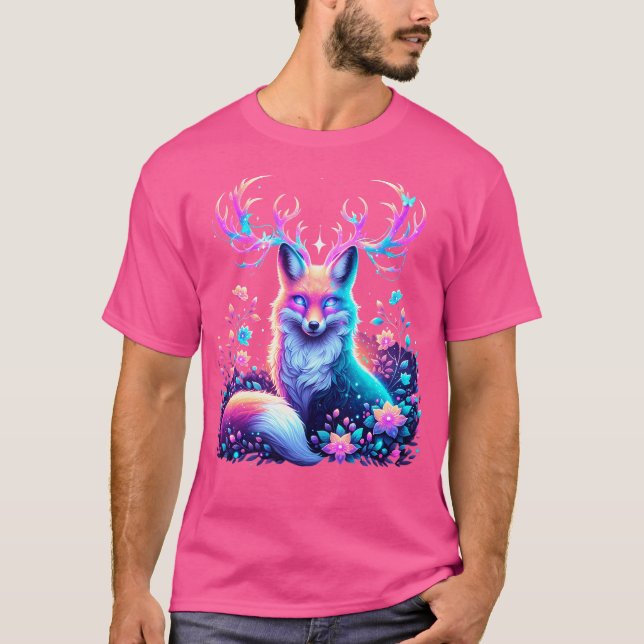 Cosmic Boho fox med lowing Antlers och Blommigt de T Shirt (Framsida)