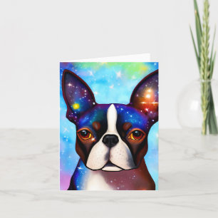 Cosmic Boston Terrier, födelsedagskort Kort