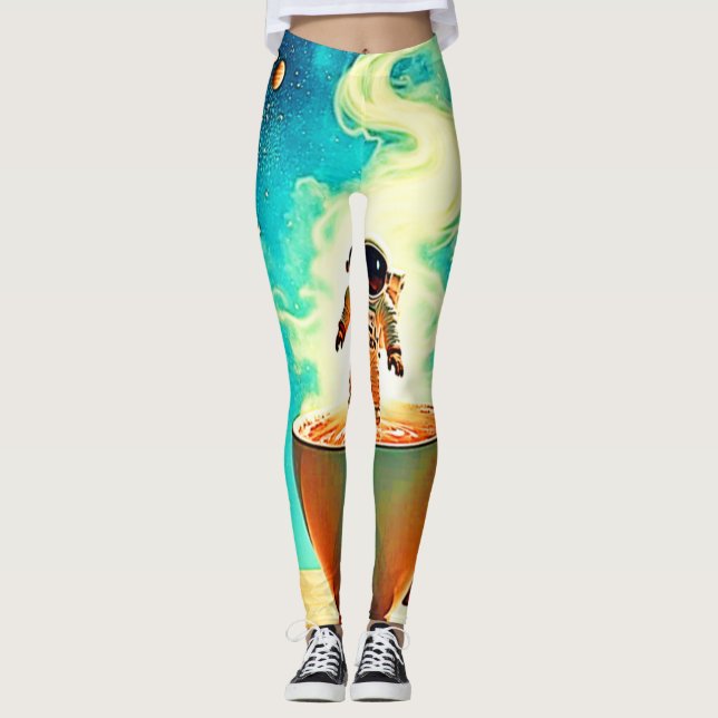Cosmic Brew: Astronautens kaffedröm Leggings (Framsida)
