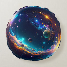 Cosmic Bubble Galaxy Fantasy Art Rund Kudde