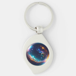 Cosmic Bubble Galaxy Fantasy Art Swirl Silverfärgad Nyckelring
