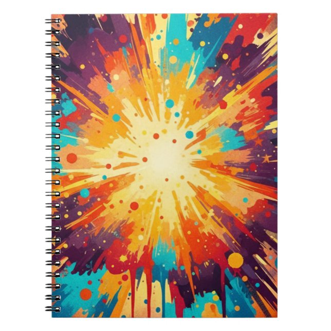 Cosmic Burst Abstract Splatter Art Anteckningsbok (Framsidan)
