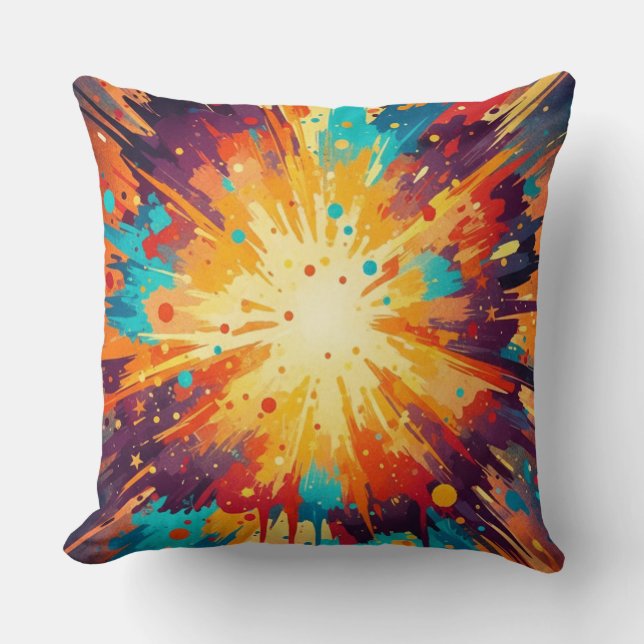Cosmic Burst Abstract Splatter Art Kudde (Framsida)