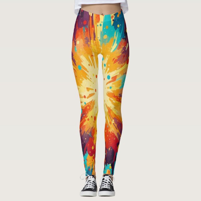 Cosmic Burst Abstract Splatter Art Leggings (Framsida)
