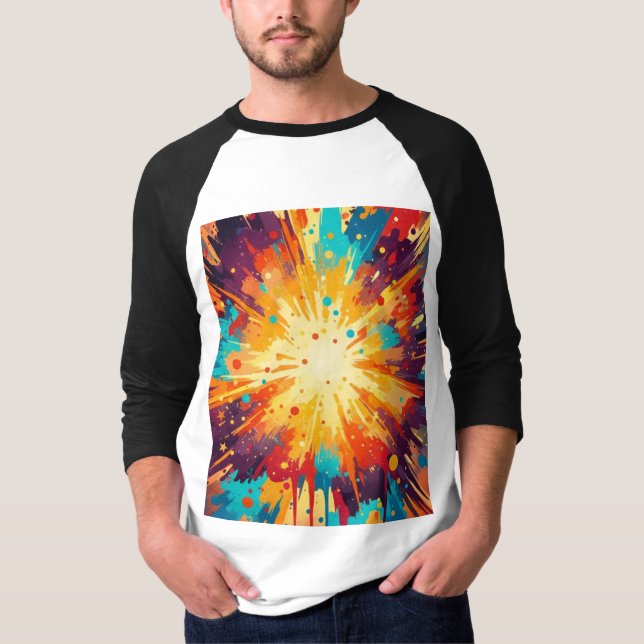 Cosmic Burst Abstract Splatter Art T Shirt (Framsida)