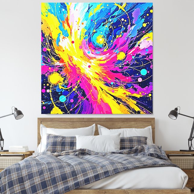 Cosmic Burst: Vibrant Splatter Art Canvastryck (Insitu (sovrum))