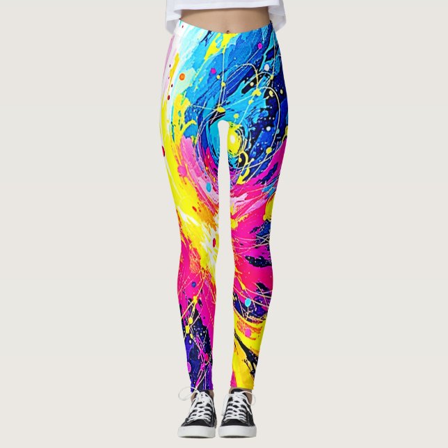 Cosmic Burst: Vibrant Splatter Art Leggings (Framsida)
