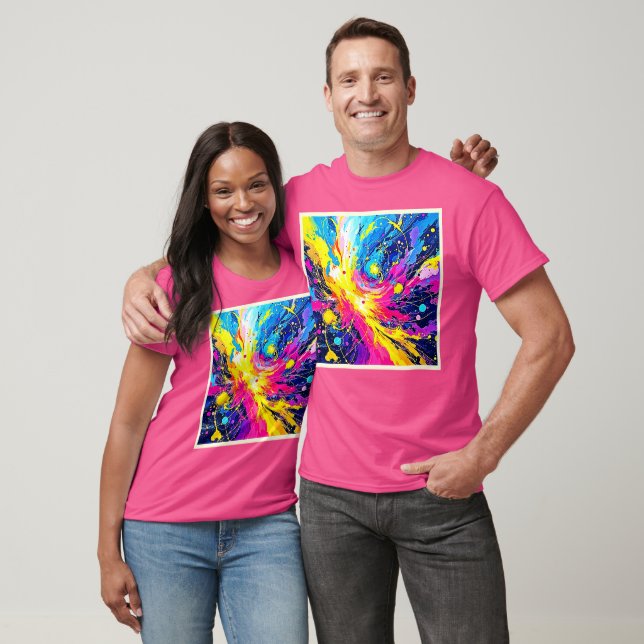 Cosmic Burst: Vibrant Splatter Art T Shirt (Unisex)
